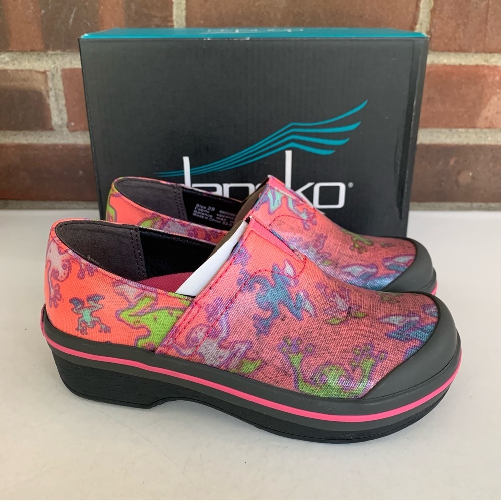 Dansko Vesta Coated Canvas Girls Pink Clog Shoes Frog Design EU 28 US Girls 11.5